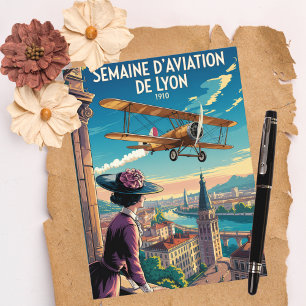 Semaine d'Aviation de Lyon Vintage Birthday Card Vykort