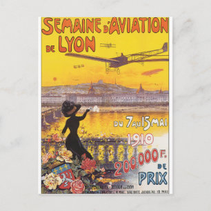 Semaine d'Aviation de Lyon Vintage resor Poster Vykort