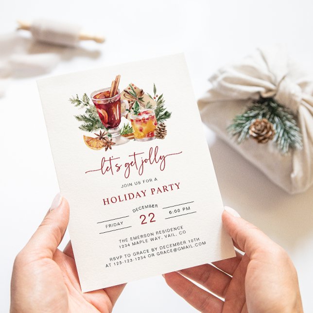 Semester Akvarell Julfest Inbjudan (Let's Get Jolly Cocktail Holiday Party Christmas Invitation)