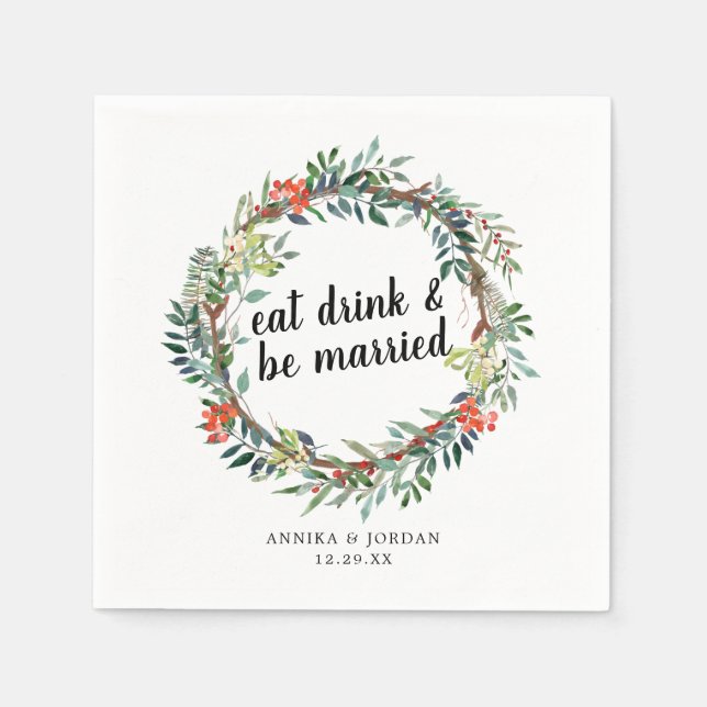 Semester Ät Drick och Var Gift Julblomma Pappersservett (Framsidan)