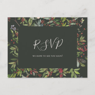 Semester Botanisk Mörkgrönt menyval RSVP Vykort