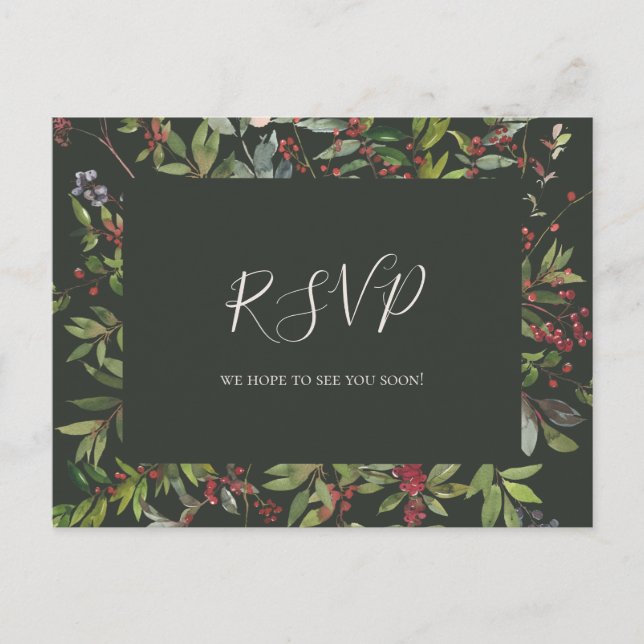 Semester Botanisk | Mörkgrönt menyval RSVP Vykort (Framsida)