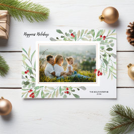 Semester Botaniska Röda Bär Familj Fotokollage Julkort