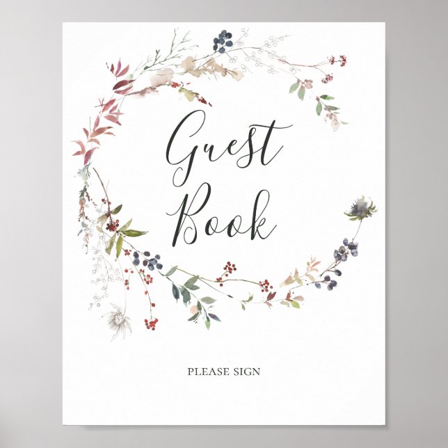 Semester Chic Botanical | vit gästboksskylt Poster (Framsidan)