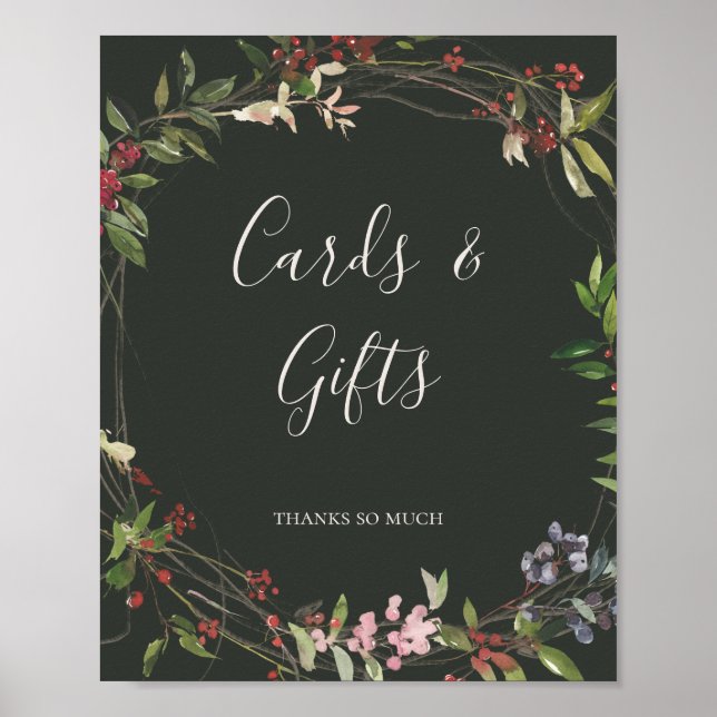 Semester Chic Botaniska Mörkgröna Kort och Gåvor Poster (Framsidan)