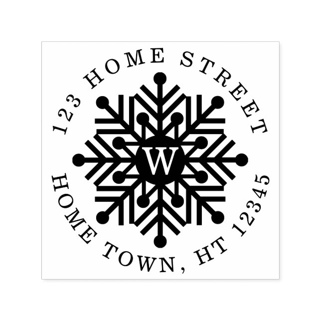 Semester Cirkulär Monogram Snöflinga Returadress Självfärgande Stämpel (Design)