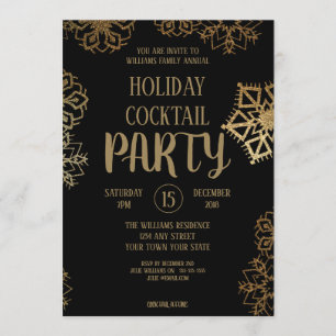 Semester Cocktailparty Svart och guldglitter Inbjudningar