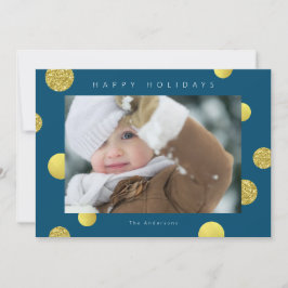 Semester Glitter Foto Kort - Guld Prickar Blå