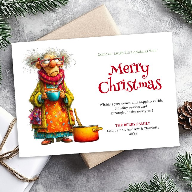 Semester Humör Kvinna Anpassningsbar Utskrivbar Hä Julkort (Holiday Humor Woman Custom Printable Greeting)