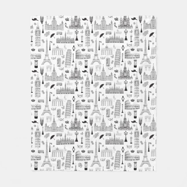 Semester i det Europa mönster Fleecefilt (Framsidan)