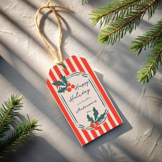 Semester  Jul röd vintage retro ränder  Presentetikett