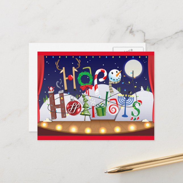 Semester Magisk Bokstavskonst  Helg Vykort ("Holiday magic in every letter a cheerful, cozy way to celebrate the season")