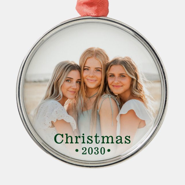 Semester Modern Familj Foto Metall Ornament (Framsidan)