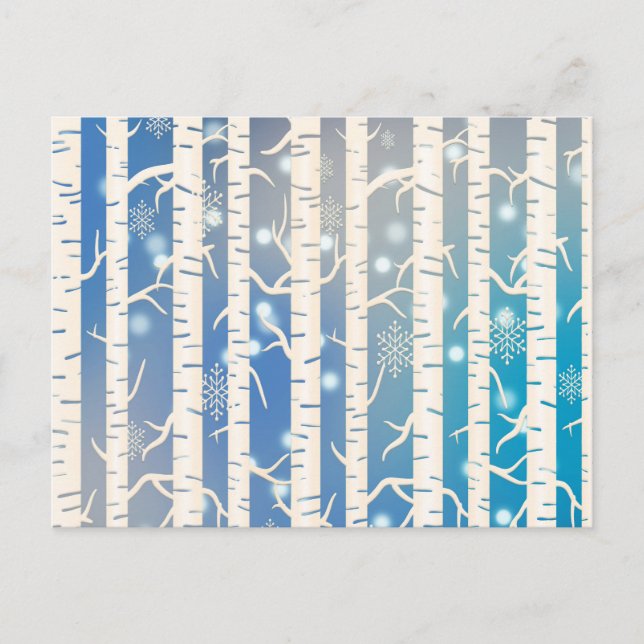 Semester Rosa och Blå Björk med Snöflinga  Vykort (Framsida)