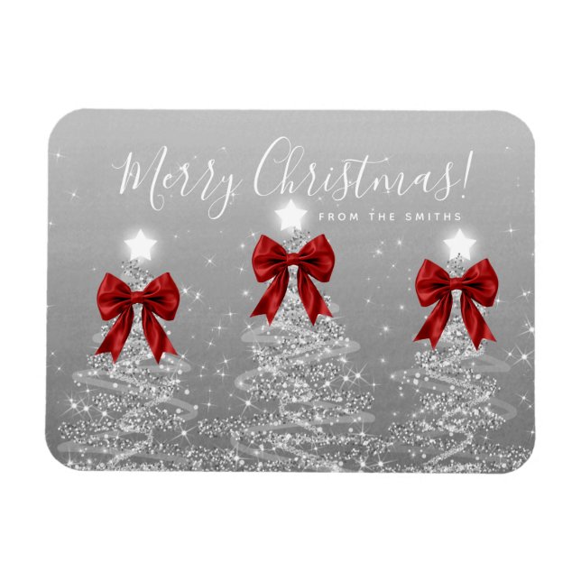 Semester Silver Julgranar Greeting Röda  Magnet (Horisontell)