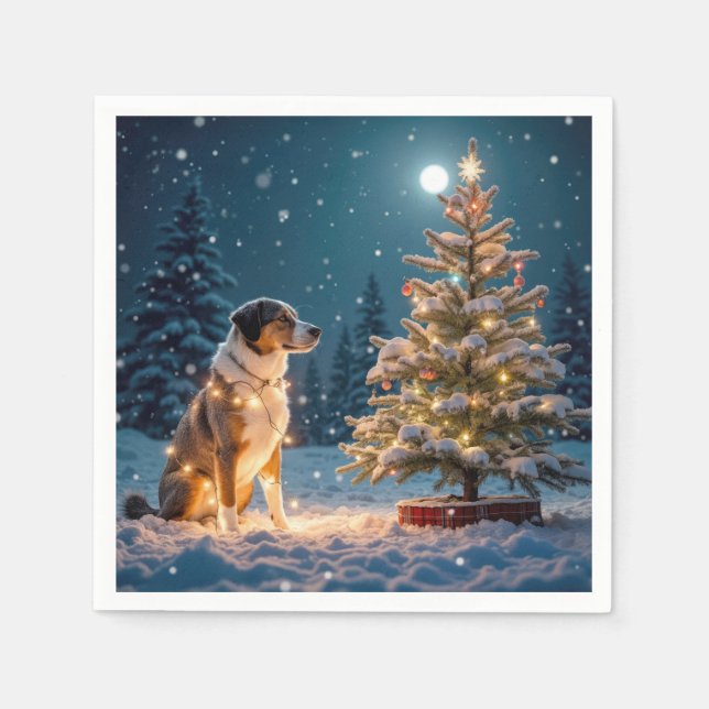 Semester Sökhund Trasslar I Ljus Slinga Pappersservett (Framsidan)