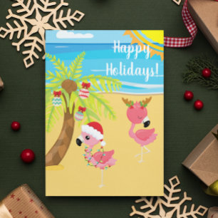 Semester Tropisk Strand Flamingo Jul Vykort