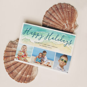 Semester vid stranden God Jul Kust 3-Foton Julkort