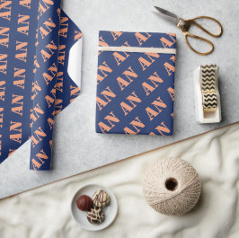Semesterblå orange kryddig monogram initial presentpapper