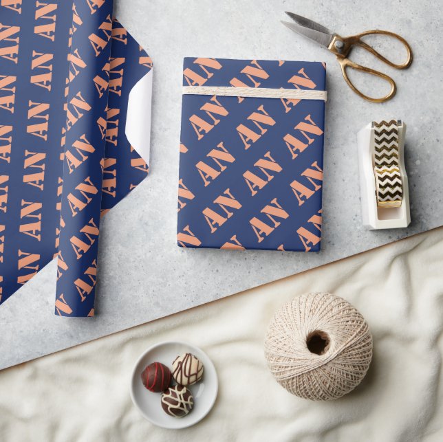 Semesterblå orange kryddig monogram initial presentpapper (Hantverk)