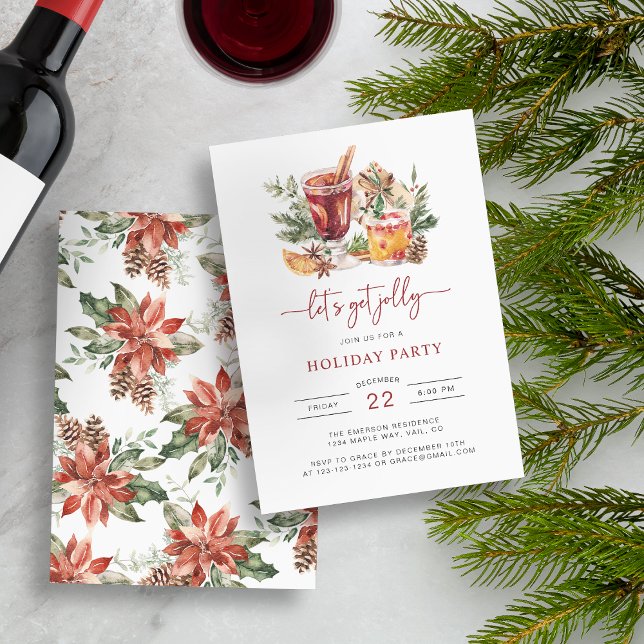 Semesterdryck Julfestinladningar Inbjudningar (Let's Get Jolly Holiday Party Invitation with Pattern on Back by Painted Paperie)