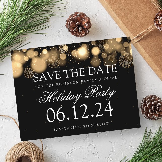 Semesterfest Spara Datum Vinter Vacker Guld Meddelande Vykort (Holiday Party Save The Date Winter Wonder Gold Announcement Postcard)