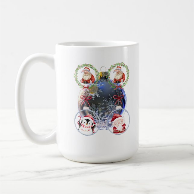 Semesterfigurer på ett snöflingsojulat kaffemugg (Vänster)