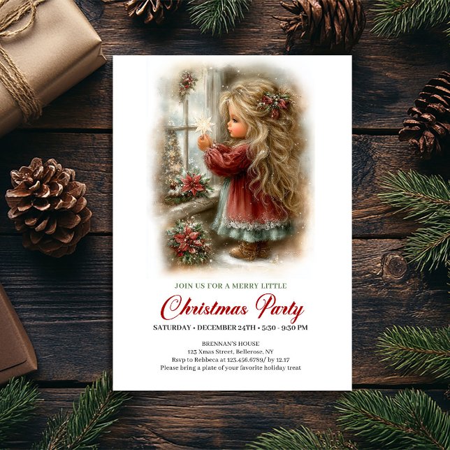 Semesterfirande inbjudan Söt flicka Högtidsstämnin (Holiday Celebration Invite Cute Girl Holiday Scene)