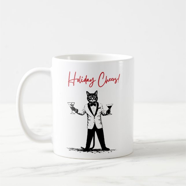 Semesterfirande! Katt i smoking skålar Kaffemugg (Vänster)