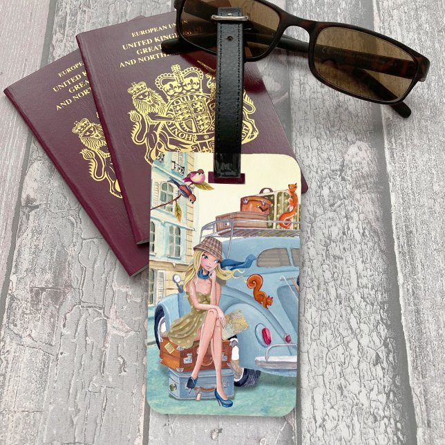 Semesterflicka Reser Paris | Bagagetikett Bagagebricka (Vacation Girl Travel Paris | Luggage Tag)