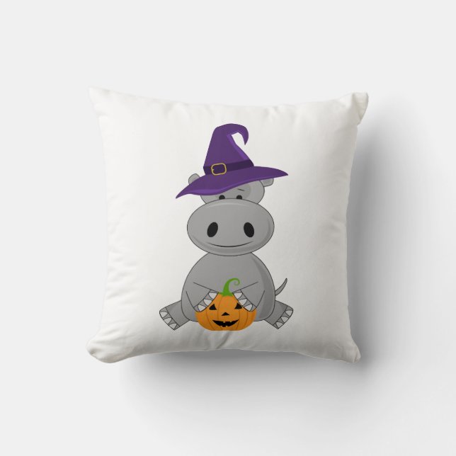 Semesterflodhäst Halloween Häxa Flodhäst Kudde (Framsida)