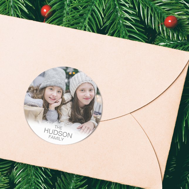 Semesterfoto Runt Klistermärke (Personalized your Holiday cards with Photo Classic Round Stickers)