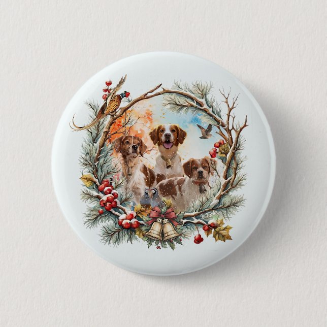 Semesterglädje med en Brittany Spaniel Knapp (Framsida)