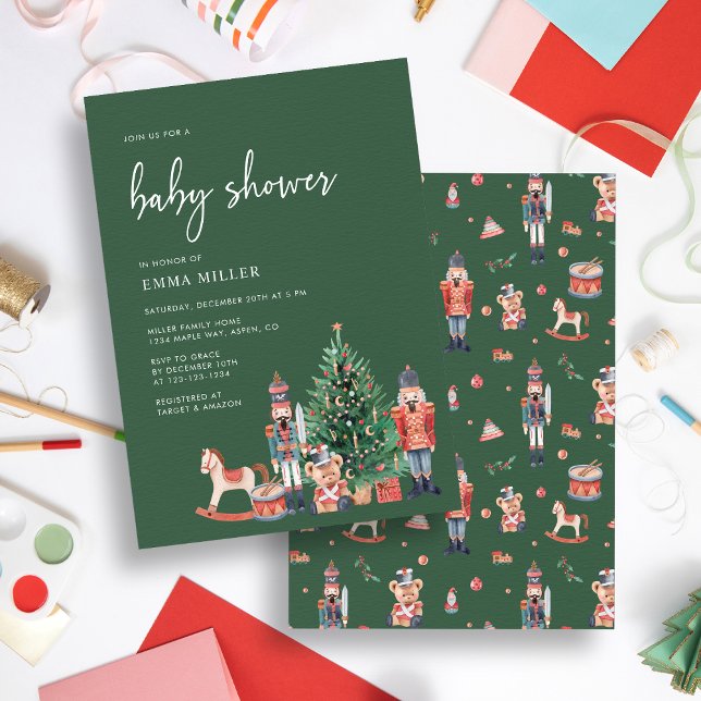 Semestergrön Bebisdopp Inbjudningar (Holiday Green Baby Shower Invitation
)