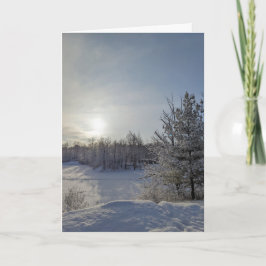 Semesterhälsningar på en snöig morgon helgkort