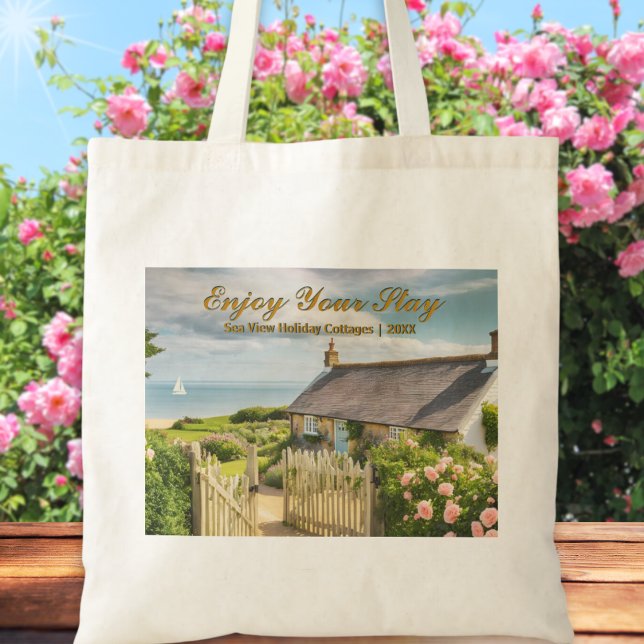 Semesterhus Stuga Fritidshus Hyreshus Bild Tygkasse (A stylish tote bag to customize with your own photo and text, to publicise your vacation rental)