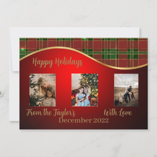 Semesterkort med röd grön och guldbord julkort (Framsida)