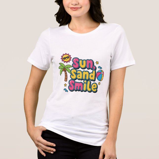 Semesterstämning – Sol, Sand, Leende Tecknad Dam T Shirt (Framsida)