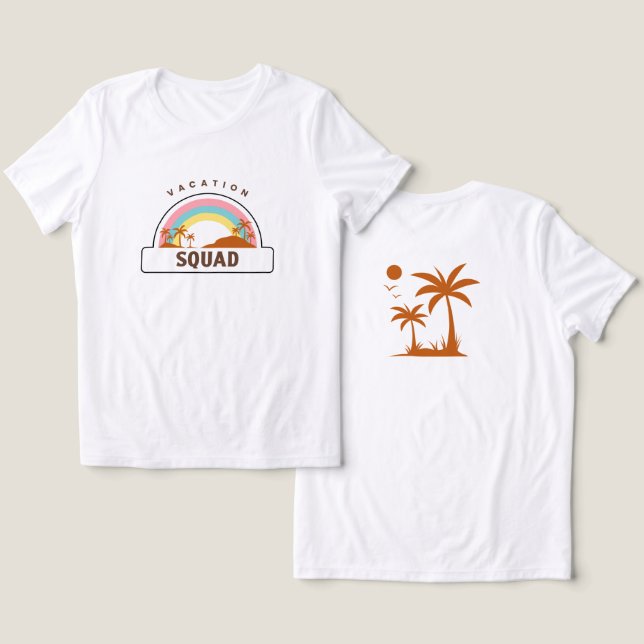 Semestertrupp Palmträd vid stranden & regnbåge T Shirt (Design fram och bak)