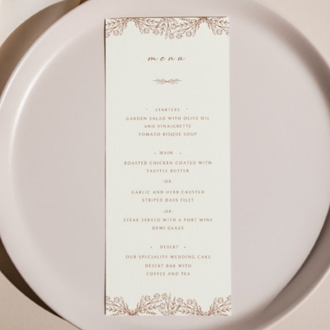 Semi Blommigt Beige Terracotta Bröllop Dinner Menu Meny (Skapare uppladdad)