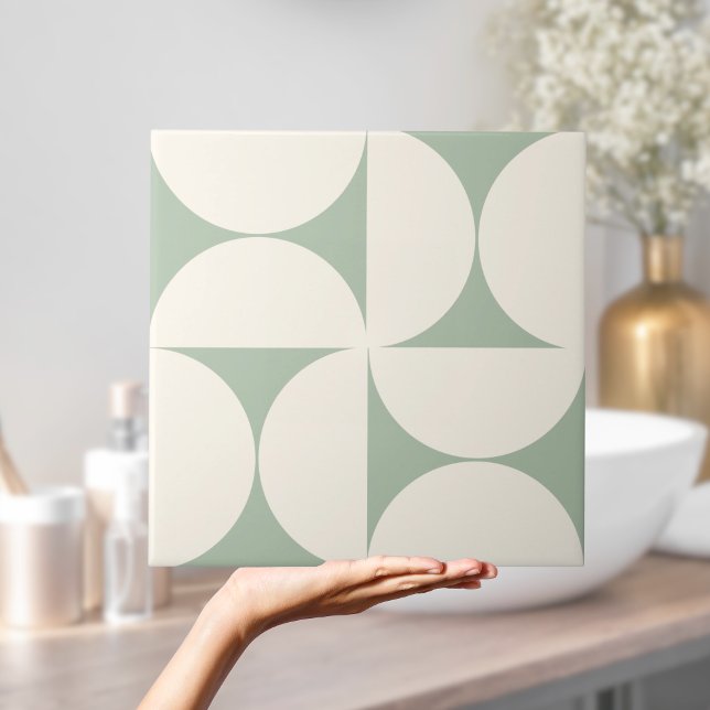 Semi-cirklar för modern geometrisk Grönt Kakelplatta (Modern Geometric Sage Green Semi circles Tile)