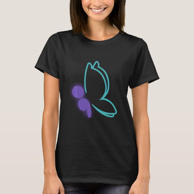 Semi Colon Butterfly Suicide Awareness T Shirt (Framsida)
