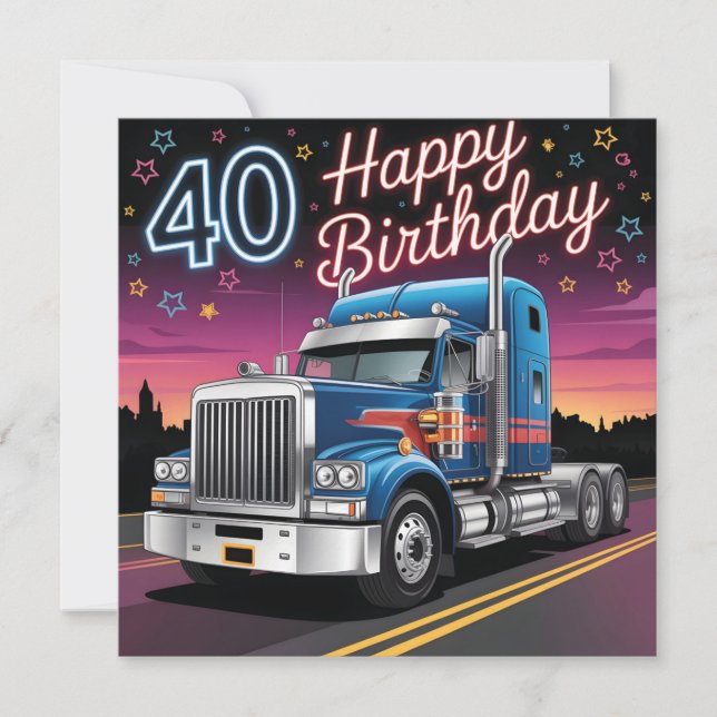 Semi-lastbil 40-års födelsedagsillustration kort (Framsida)