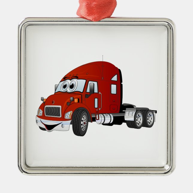 Semi Lastbil Cab Red Julgransprydnad Metall (Framsidan)