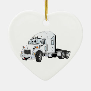 Semi Lastbil Cab White Julgransprydnad Keramik