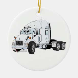 Semi Lastbil Cab White Julgransprydnad Keramik