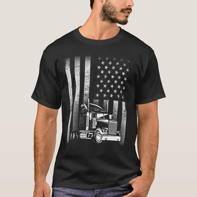 Semi Lastbil Driver 18 Wheeler Trucker Coola US Am T Shirt (Framsida)