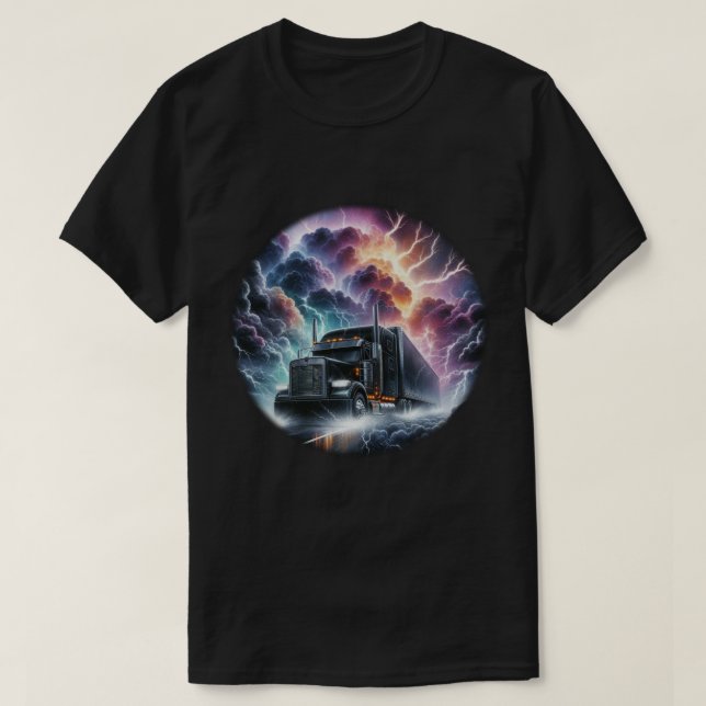 Semi Lastbil i en Vibrant Lighfall Storm T Shirt (Design framsida)