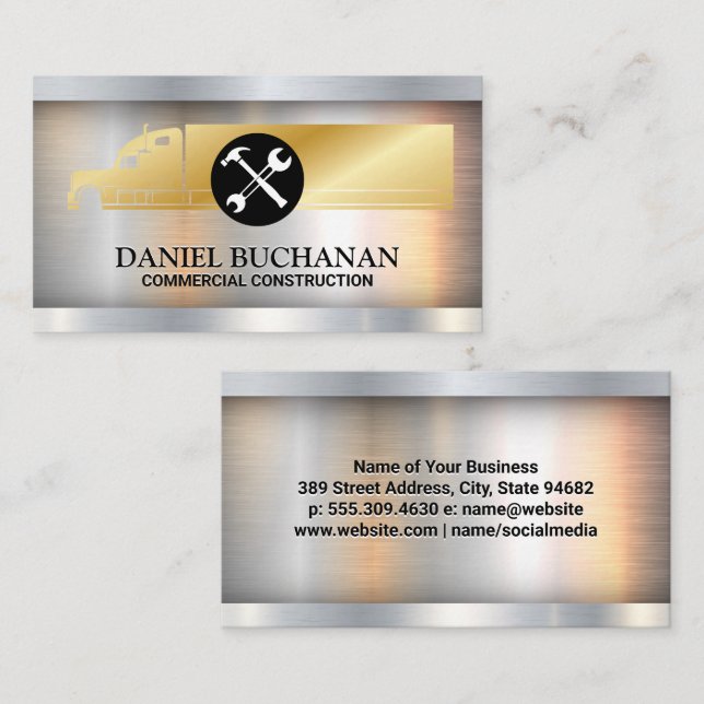 Semi Lastbil Logotyp | Construction Verktyg Visitkort (Fram/baksida)