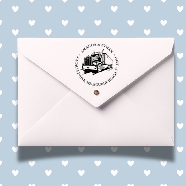 Semi Lastbil Theme Självfärgande Stämpel (Personalize your paperwork with our Semi Truck Theme Self-inking Stamp. )